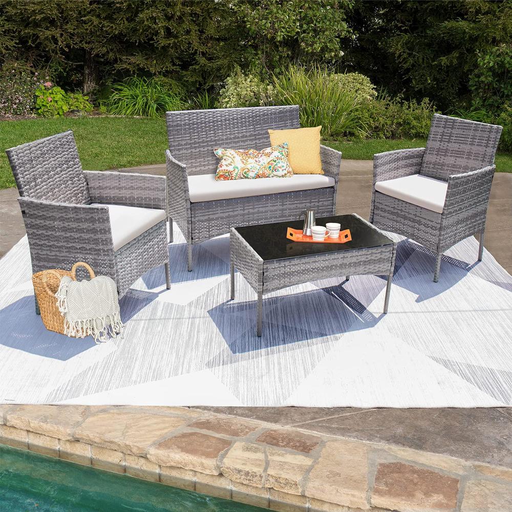 homall 4 pieces patio rattan chair wicker set,outdoor indoor use backyard porch garden poolside balcony furniture (grey and b