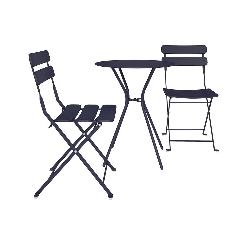 cosco outdoor living, 3 piece bistro set with 2 folding chairs, navy