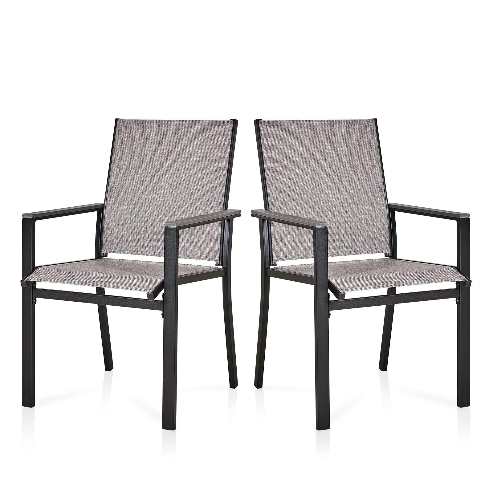 meooem patio chair set of 2, textilene patio furniture chair with armrest & black metal frame for lawn garden backyard.