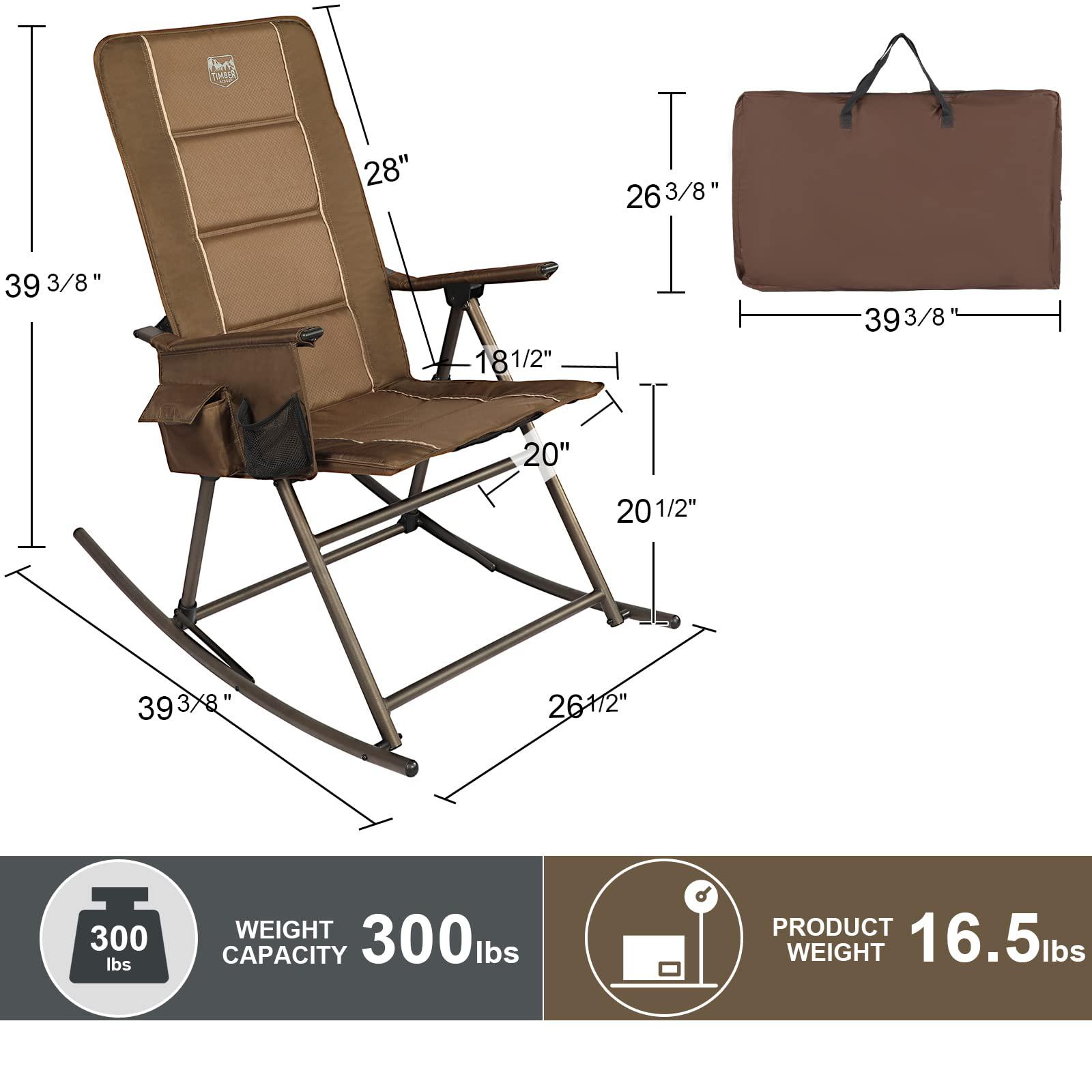 timber ridge padded high back rocker lawn side pocket portable patio rocking chair for camping porch yard garden indoor, heav