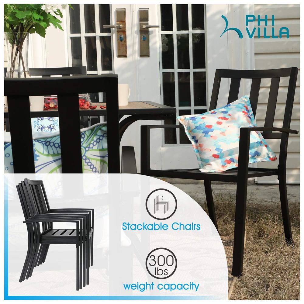 phi villa wrought iron patio outdoor dining chairs, portable black outdoor patio chairs set of 2, stackable indoor outdoor bi