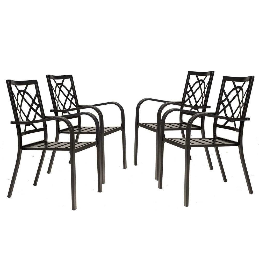 incbruce 300lbs patio chairs set of 4 outdoor dining chairs, metal frame stackable patio dining chairs, wrought iron black ou