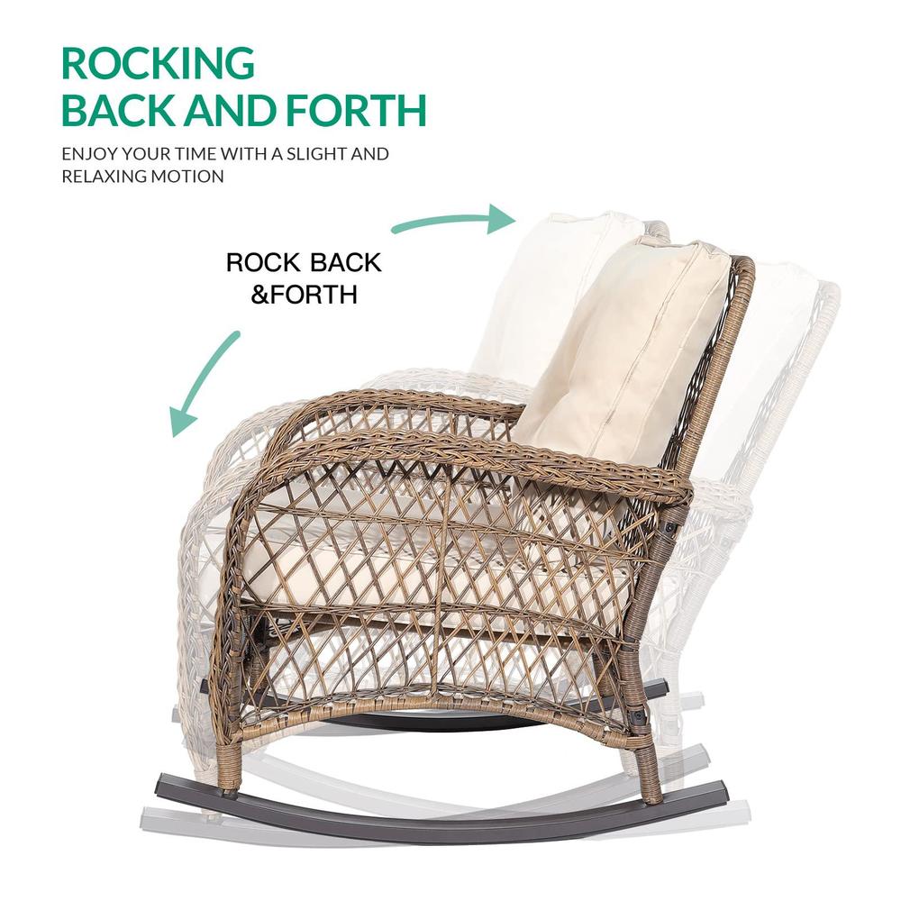 vivijason outdoor wicker rocking chair, patio rattan rocker chair with cushions & steel frame, all-weather rocking lawn wicke