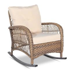 vivijason outdoor wicker rocking chair, patio rattan rocker chair with cushions & steel frame, all-weather rocking lawn wicke