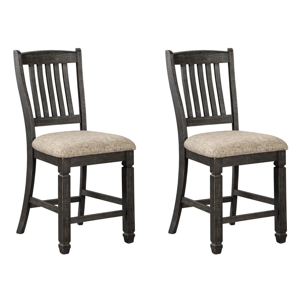 signature design by ashley tyler creek farmhouse 24.38" counter height upholstered barstool, 2 count, almost black