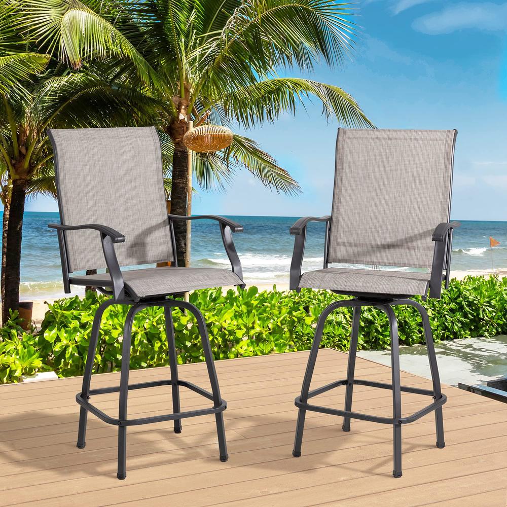 vongrasig 2 piece patio swivel bar chairs, all weather metal textile high swivel bar stools chairs, outdoor high top bistro s