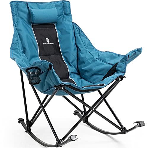 dowinx oversized rocking camping chair, fully padded patio chair with side pocket and carry bag, high back portable lawn recl