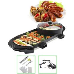 hyddnice 2 in 1 electric grill with hot pot multifunctional electric barbecue and hot pot separate dual temperature contral 1