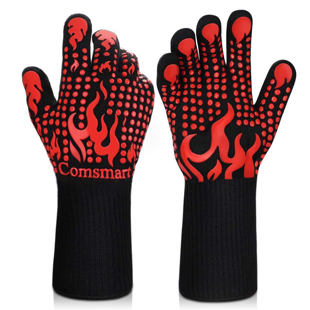 comsmart bbq gloves, 1472 degree f heat resistant grilling gloves silicone non-slip oven gloves long kitchen gloves for barbe