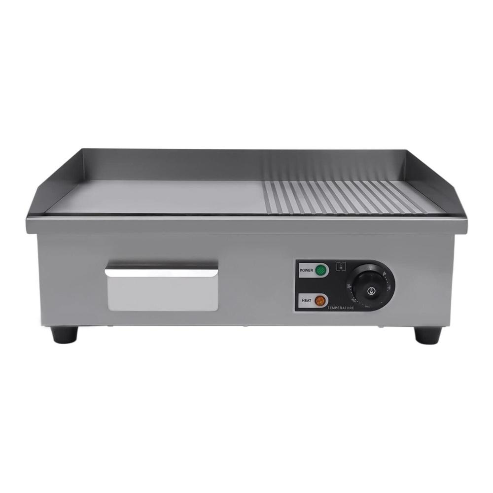 yiyibyus 1600w 22'' commercial electric countertop griddle flat top grill hot plate bbq, rear grease trap for kitchen, outdoor, campin