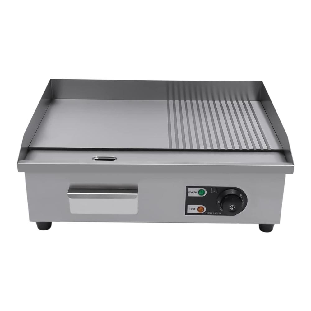tool1shooo 22" commercial griddle grill electric grill grooved and flat top grill combo 1600w electric griddle flat top grill