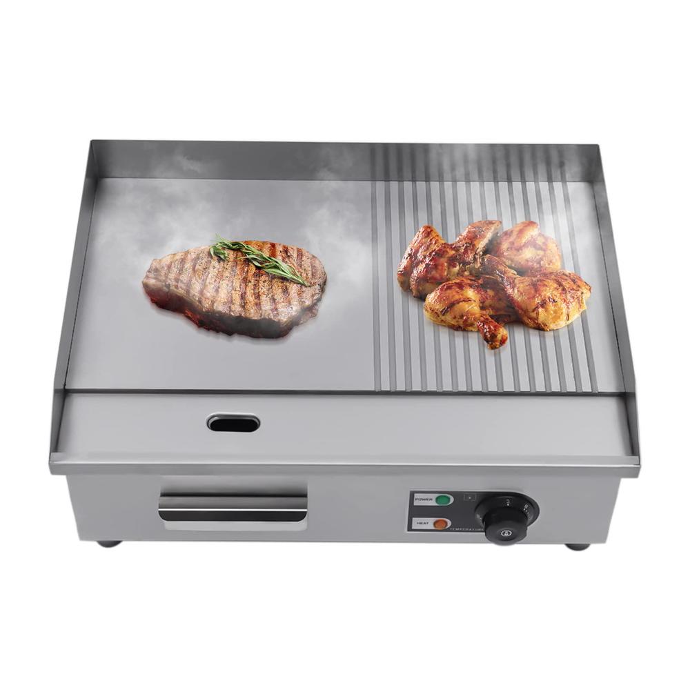 tool1shooo 22" commercial griddle grill electric grill grooved and flat top grill combo 1600w electric griddle flat top grill