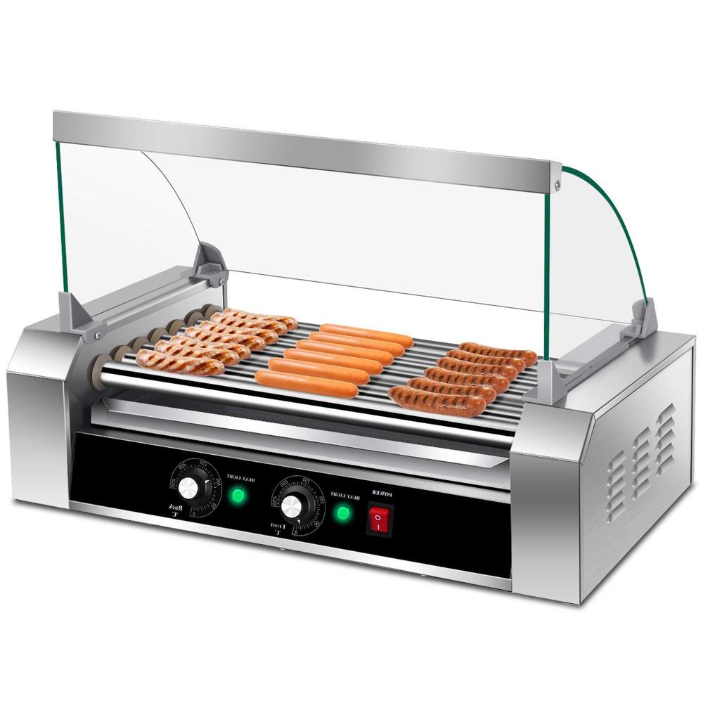 happygrill electric sausage grill stainless steel hot dog grill cooker, 1200w sausage roller grill machine with 7 rollers for