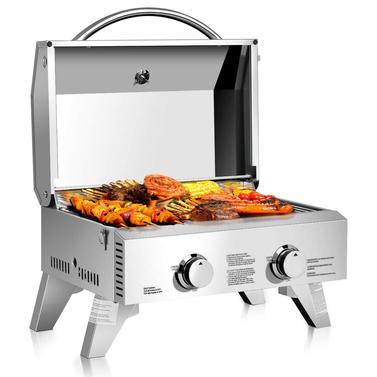 dortala freestanding barbecue grills, steel propane gas grill w/ temperature control stove and two burners, portable bbq gril
