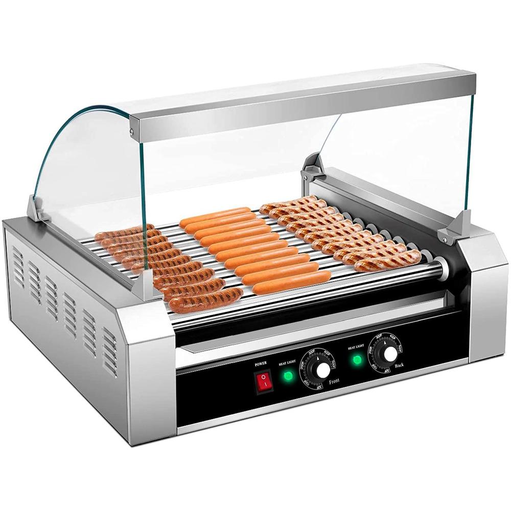 happygrill electric sausage grill stainless steel hot dog roller grill cooker, 1650w sausage grilling machine with 11 rollers