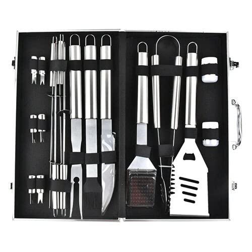 sweet dwelling stuff for life grill accessories -bbq set of 18 pcs - stainless steel grill tools - stainless steel long handle - bbq set grilling tools wit