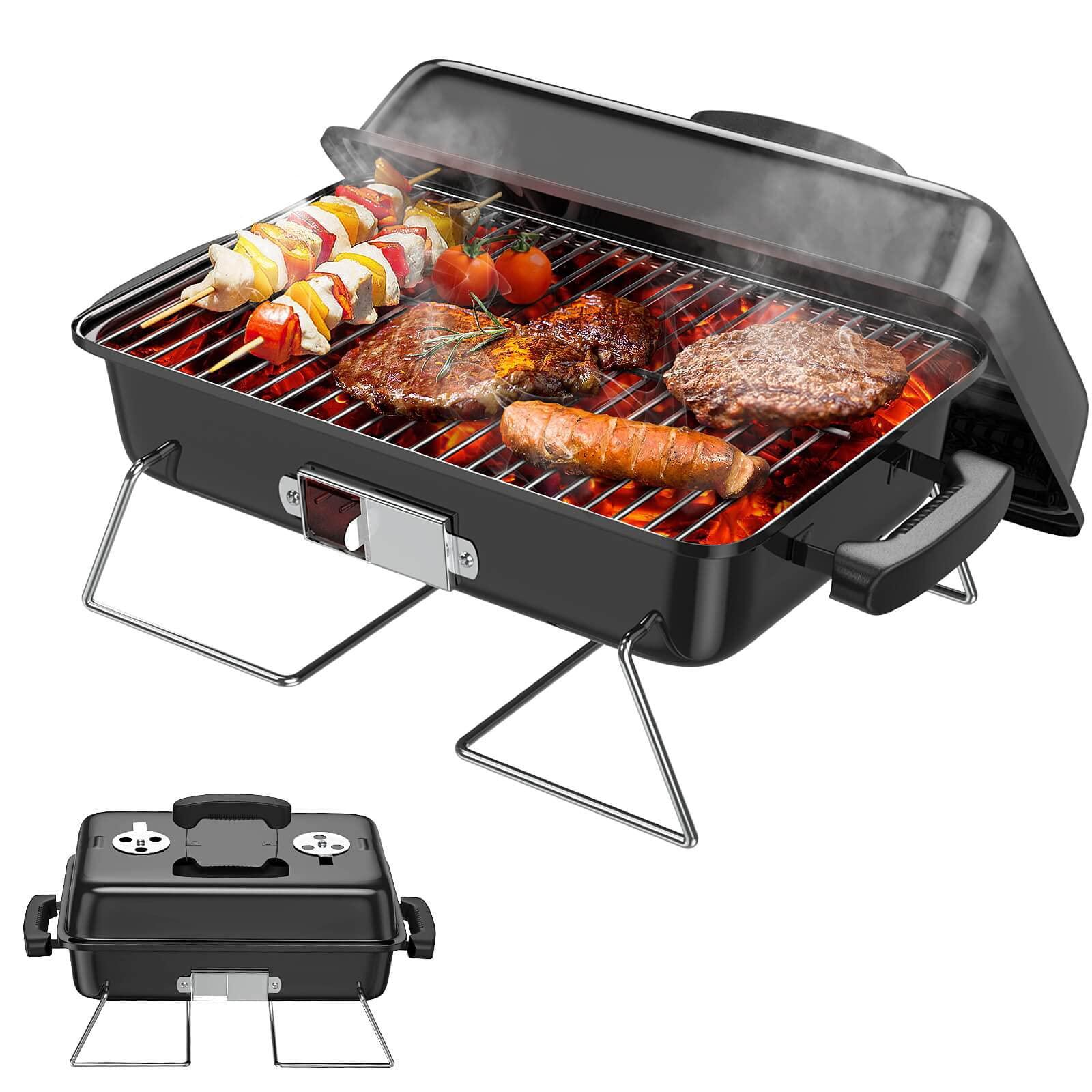 resvin charcoal grills, portable charcoal grill with lid stainless steel barbecue grill, small folding tabletop grill for out