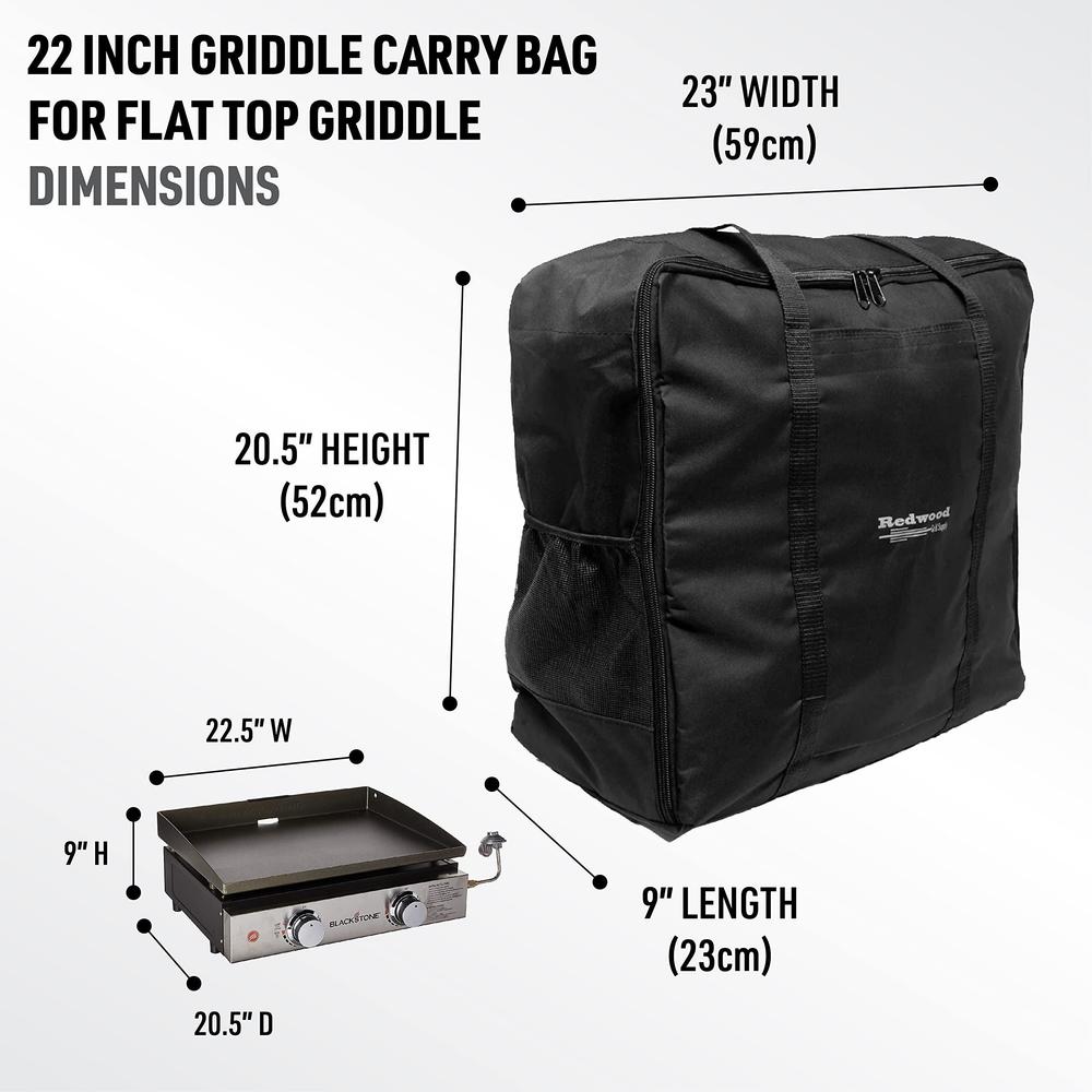 Redwood Grill Supply portable 22" griddle carry bag for blackstone 22 inch griddle and similar table top grills, includes deluxe storage pockets f