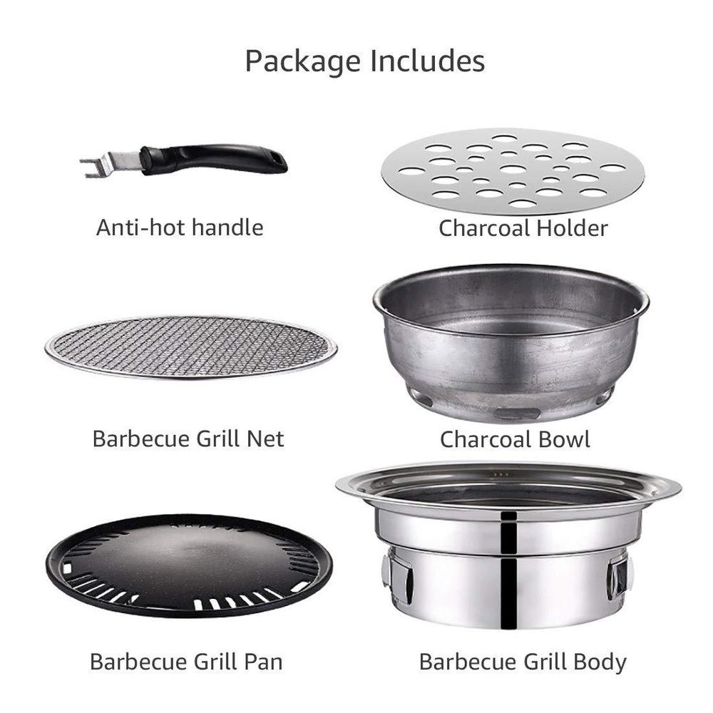 baffect bbq charcoal grill, 13.7 inch non-stick stainless steel korean barbecue grill, portable charcoal stove for outdoors c