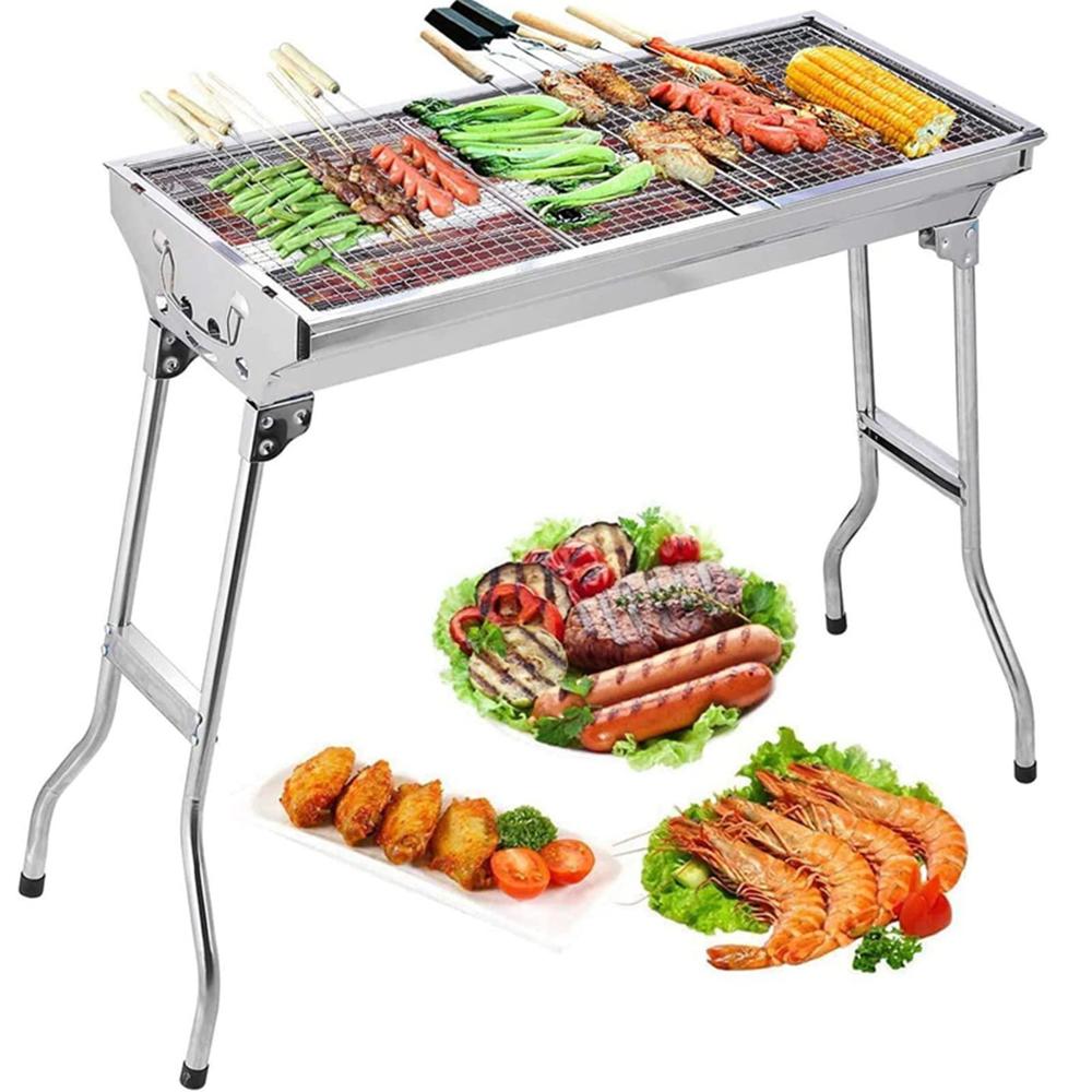 HIMALY charcoal grill, barbecue grill stainless steel bbq smoker barbecue folding portable for outdoor cooking camping hiking picnic
