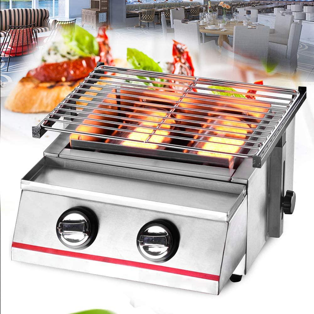 loyalheartdy portable 2 burner lpg gas bbq grill with steel cover, tabletop smokeless outdoor barbecue cooker,stainless steel gas lpg gril