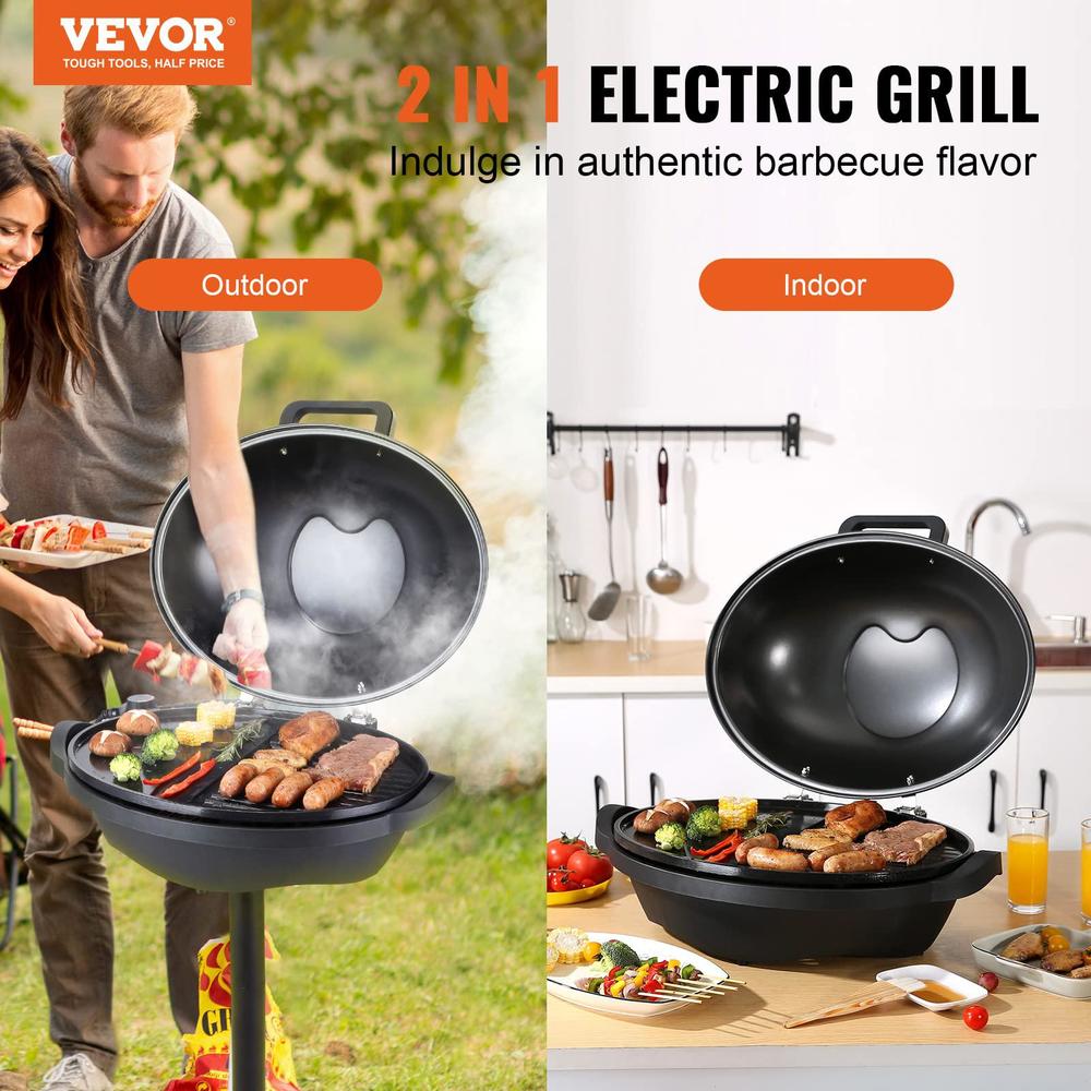 vevor indoor/outdoor electric grill, 1800w 200sq.in electric bbq grill & 2 zone grilling surface, non-stick ceramic coating p