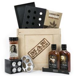 man crates grill master crate with wood chips, smoker box, sauce and tenderizer - great gifts for men
