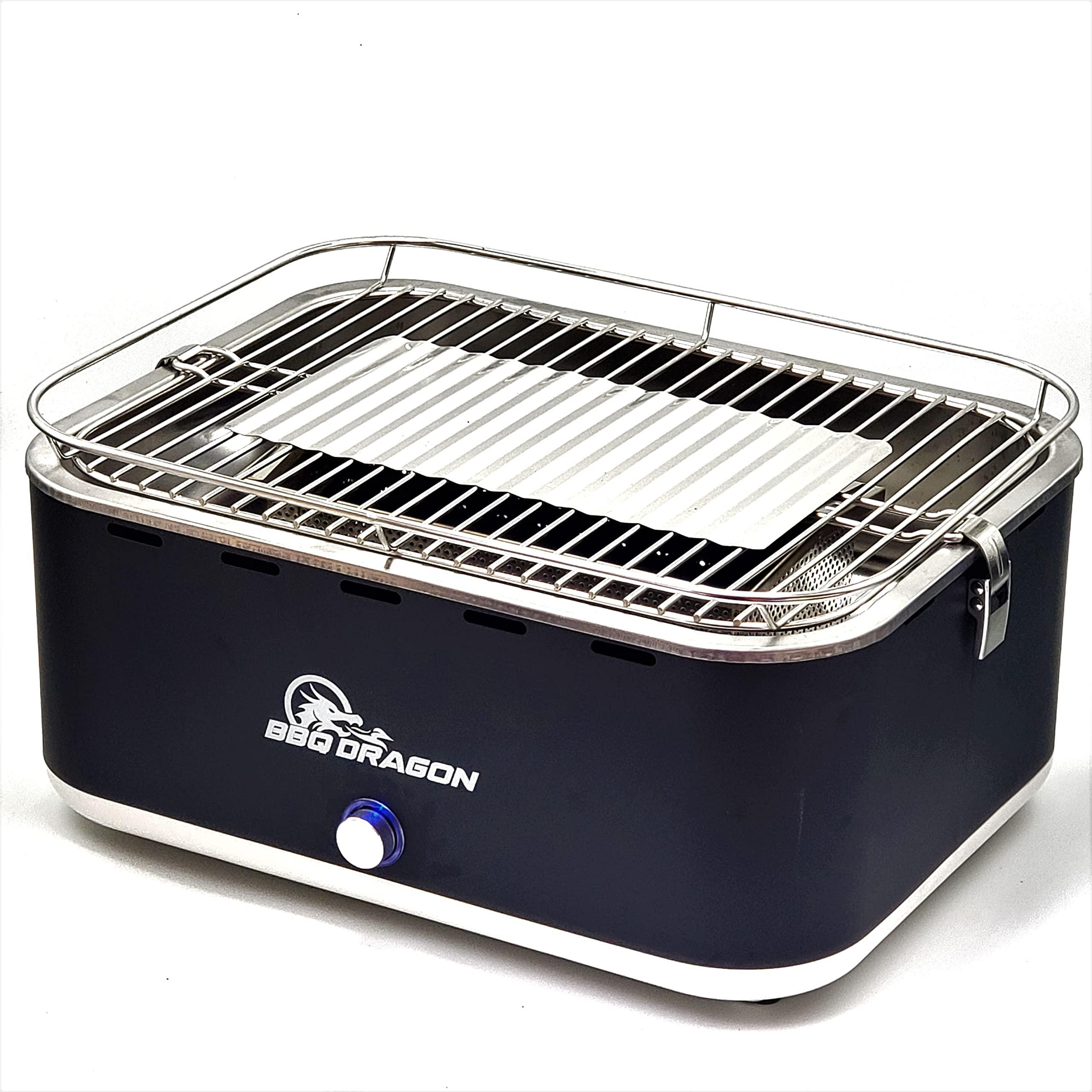 bbq dragon zephyr portable grill - bbq grill with built-in adjustable speed fan - table top mini grill with stainless steel i