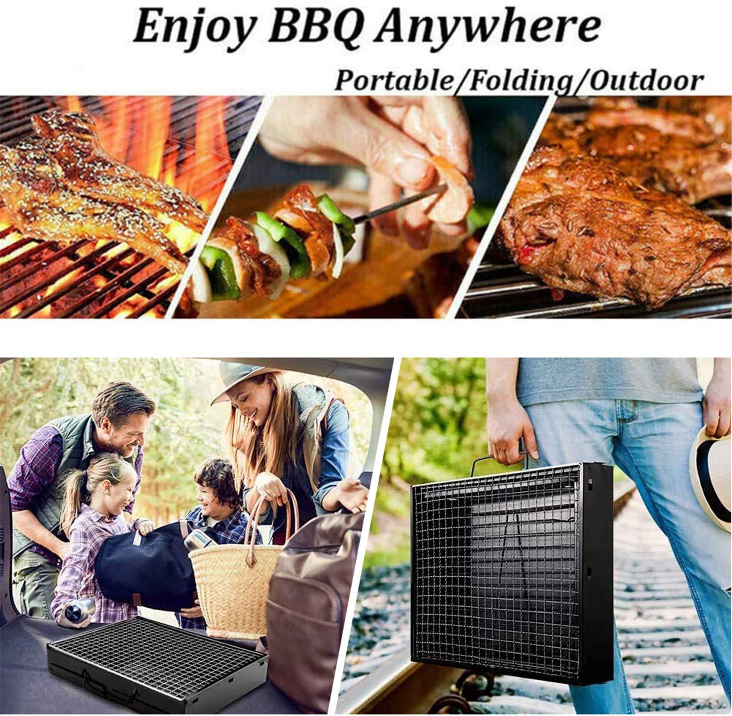 smt- bbq folding barbecue grill portable tabletop charcoal stove shish kabob camping cooking picnic outdoor (14inch) [p/n: et