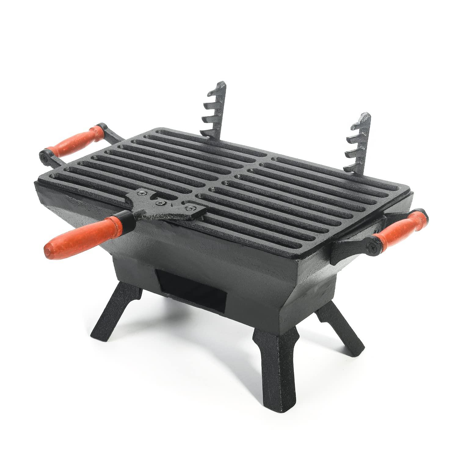 sungmor small rectangle cast iron charcoal grill stove, 12.4 by 6.8 inch, heavy duty tabletop bbq grill, indoor outdoor porta