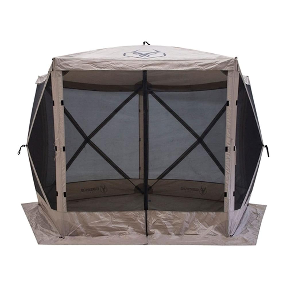 gazelle tents, g5 5-sided portable gazebo, easy pop-up hub screen tent, waterproof, uv resistant, 4-person & table, desert sa