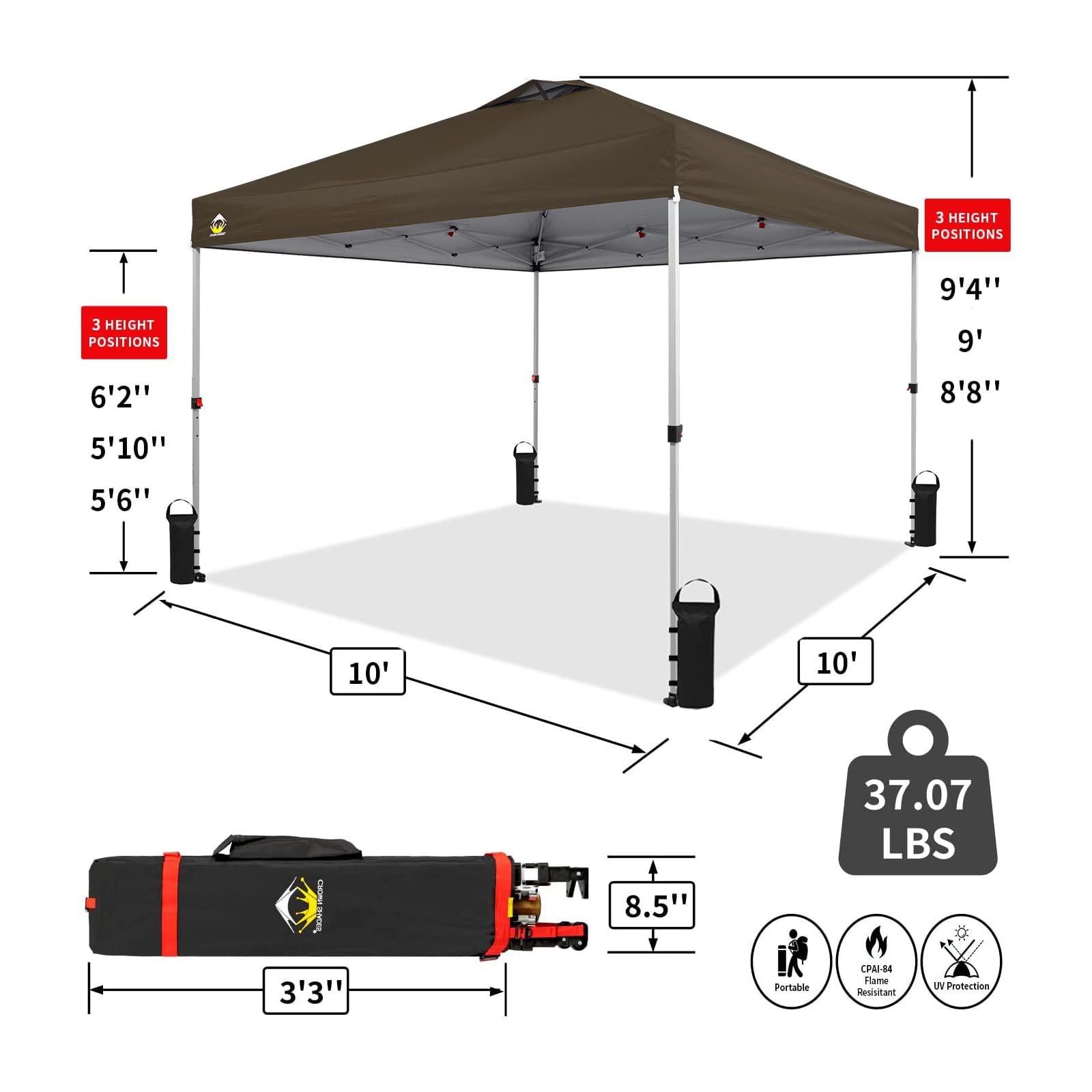 crown shades 10x10 pop up canopy outside canopy, patented one push tent canopy with wheeled carry bag, bonus 8 stakes and 4 r