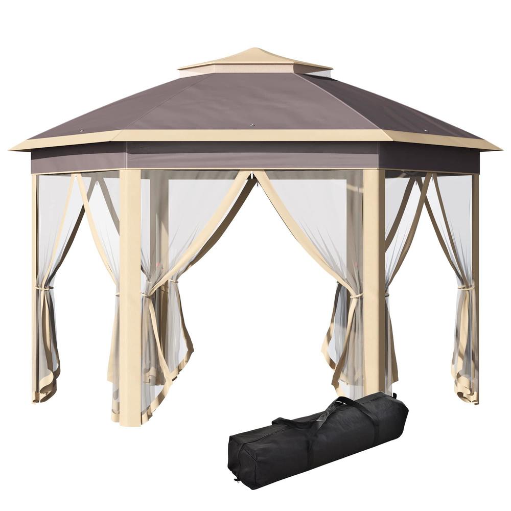 outsunny 11' x 13' pop up gazebo canopy tent with zippered mesh sidewalls and carrying bag, event tent shelter for patio gard