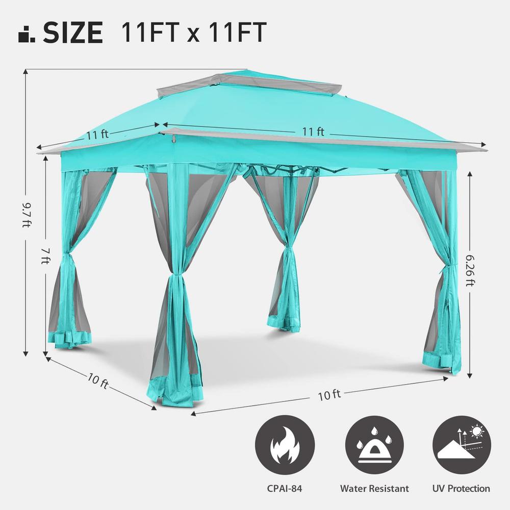 joyside 11'x11' pop up gazebo for patios gazebo canopy tent with sidewalls outdoor gazebo with mosquito netting pop up canopy