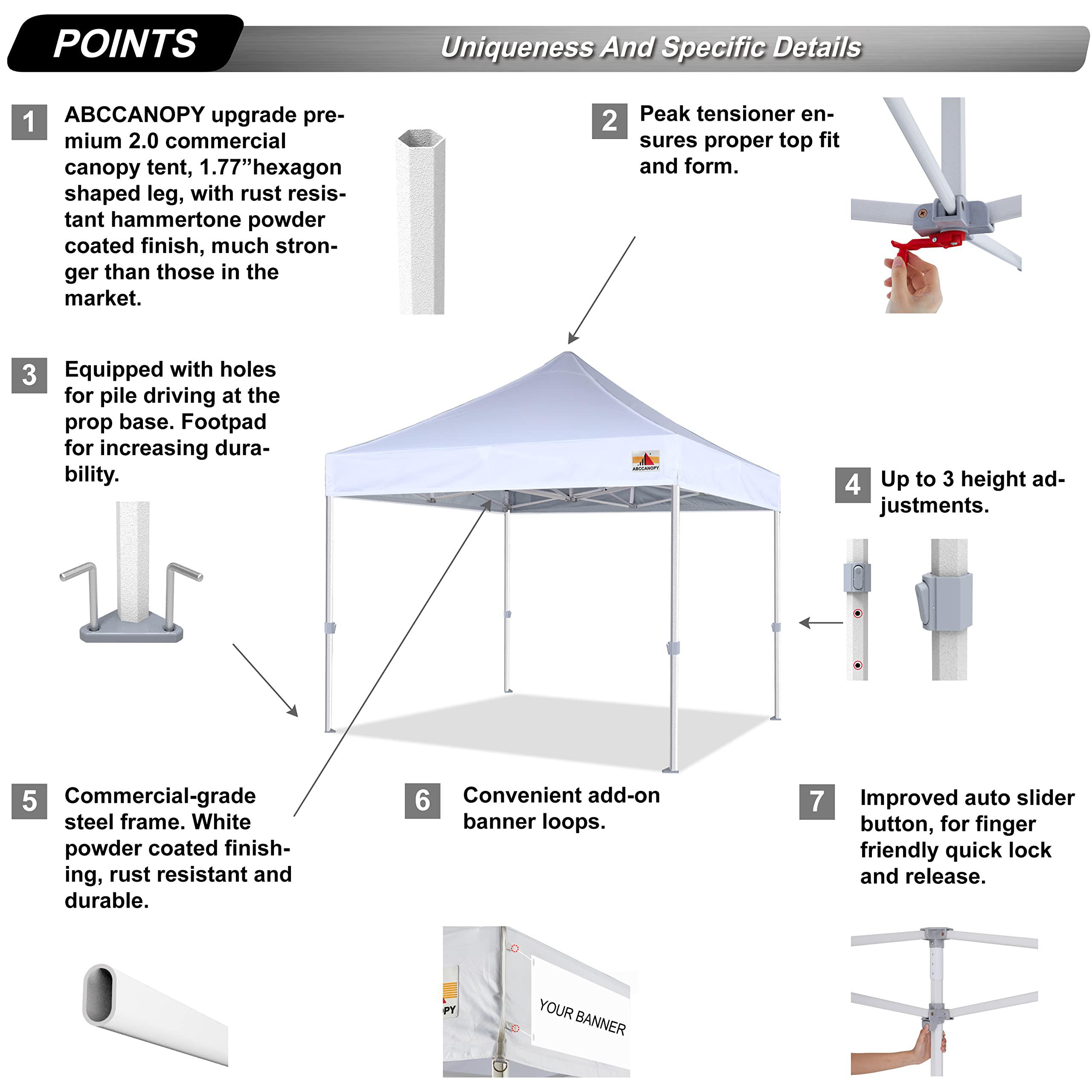 abccanopy commercial ez pop up canopy tent 8x8 premium-series, white