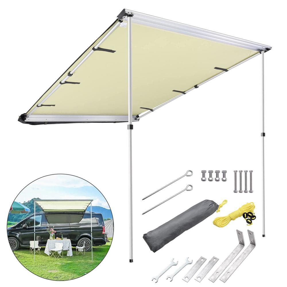 ZeHuoGe 6.6ftx4.6ft car side awning rooftop pull out tent shelter adjustable height telescoping poles with twist-lock design pu2000mm