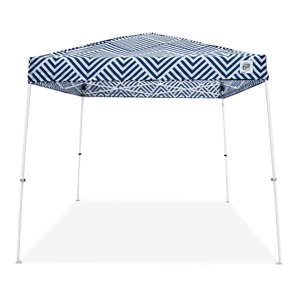e-z up sprint 10' x 10' shelter with geo print, midnight blue top, and white frame
