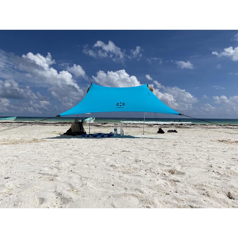 neso tents beach tent with sand anchor, portable canopy sunshade - 7' x 7' - patented reinforced corners(teal)