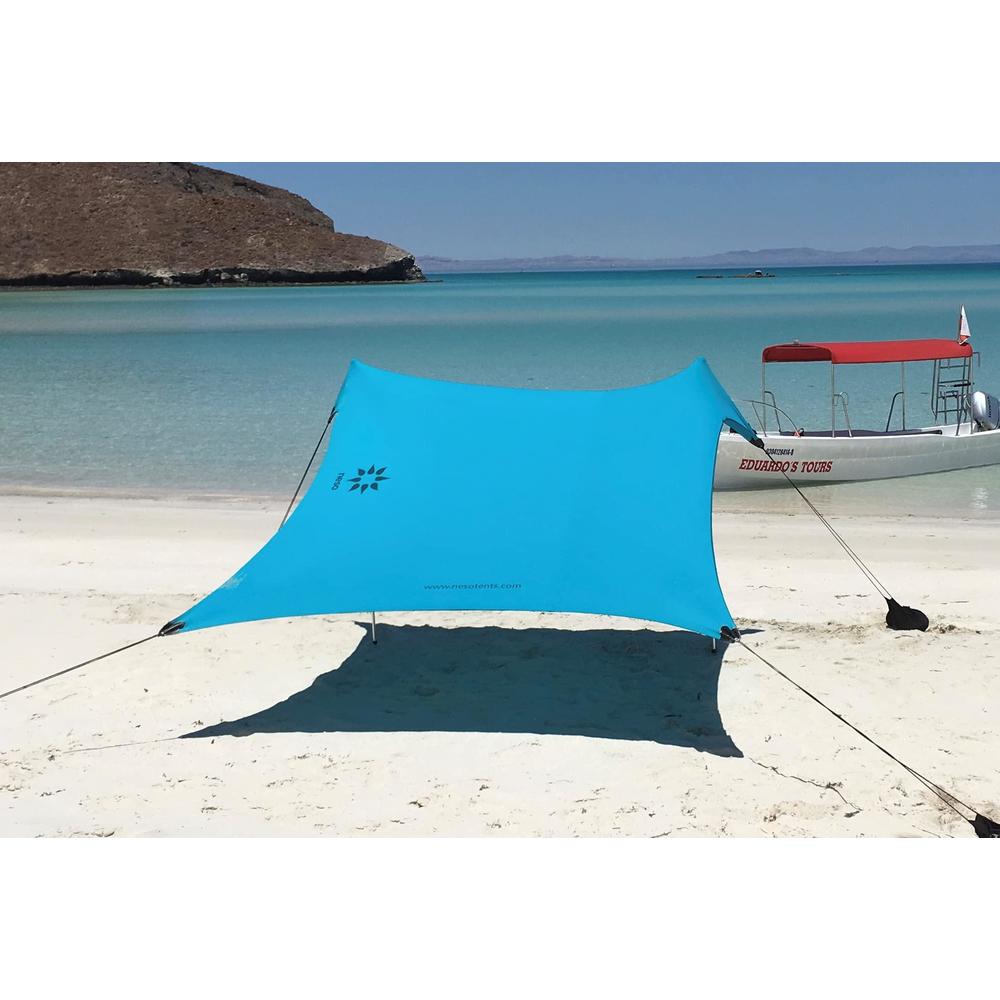 neso tents beach tent with sand anchor, portable canopy sunshade - 7' x 7' - patented reinforced corners(teal)