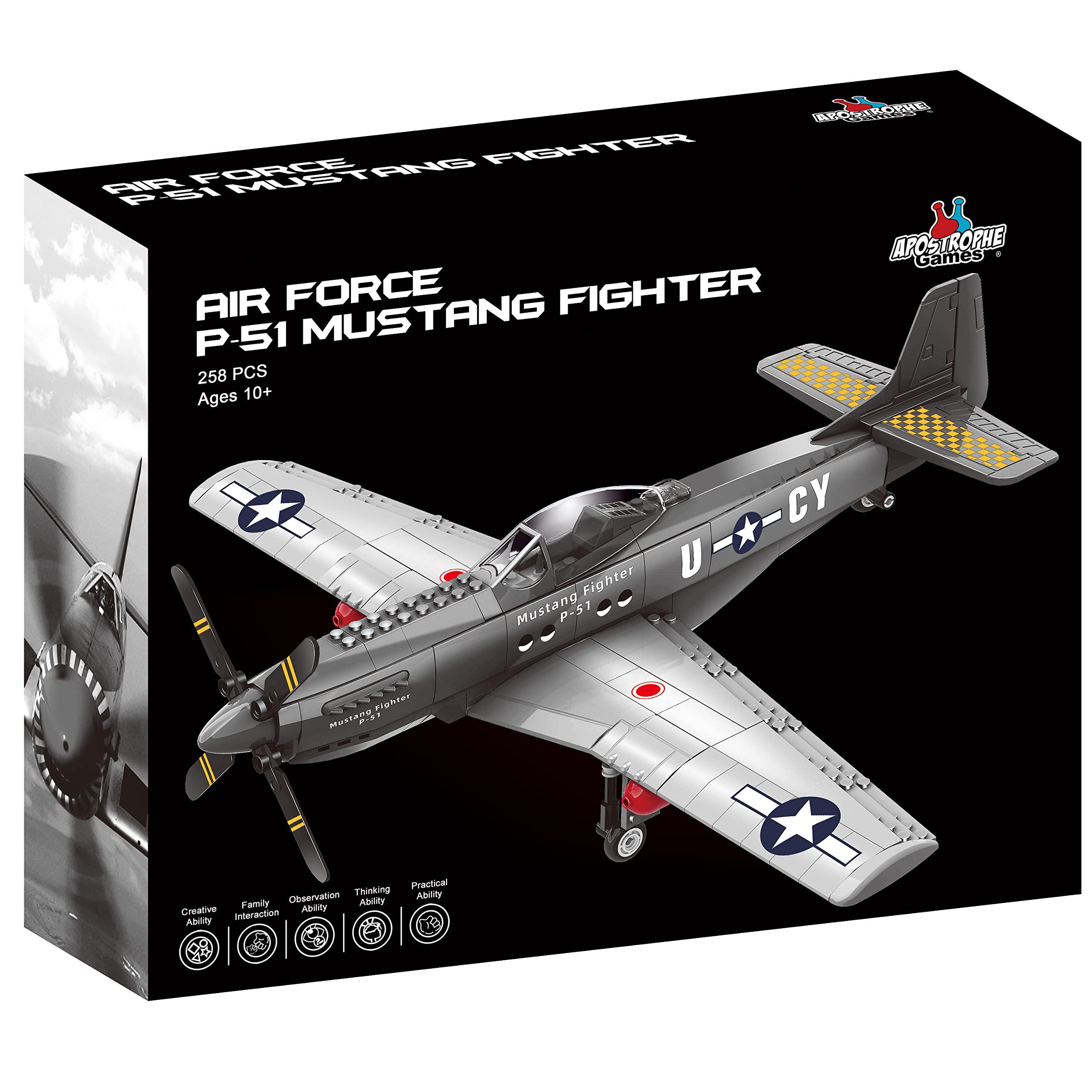apostrophe games ww2 p-51 mustang fighter plane building block set - 258 -pcs building toys set - plane toy for kids older th