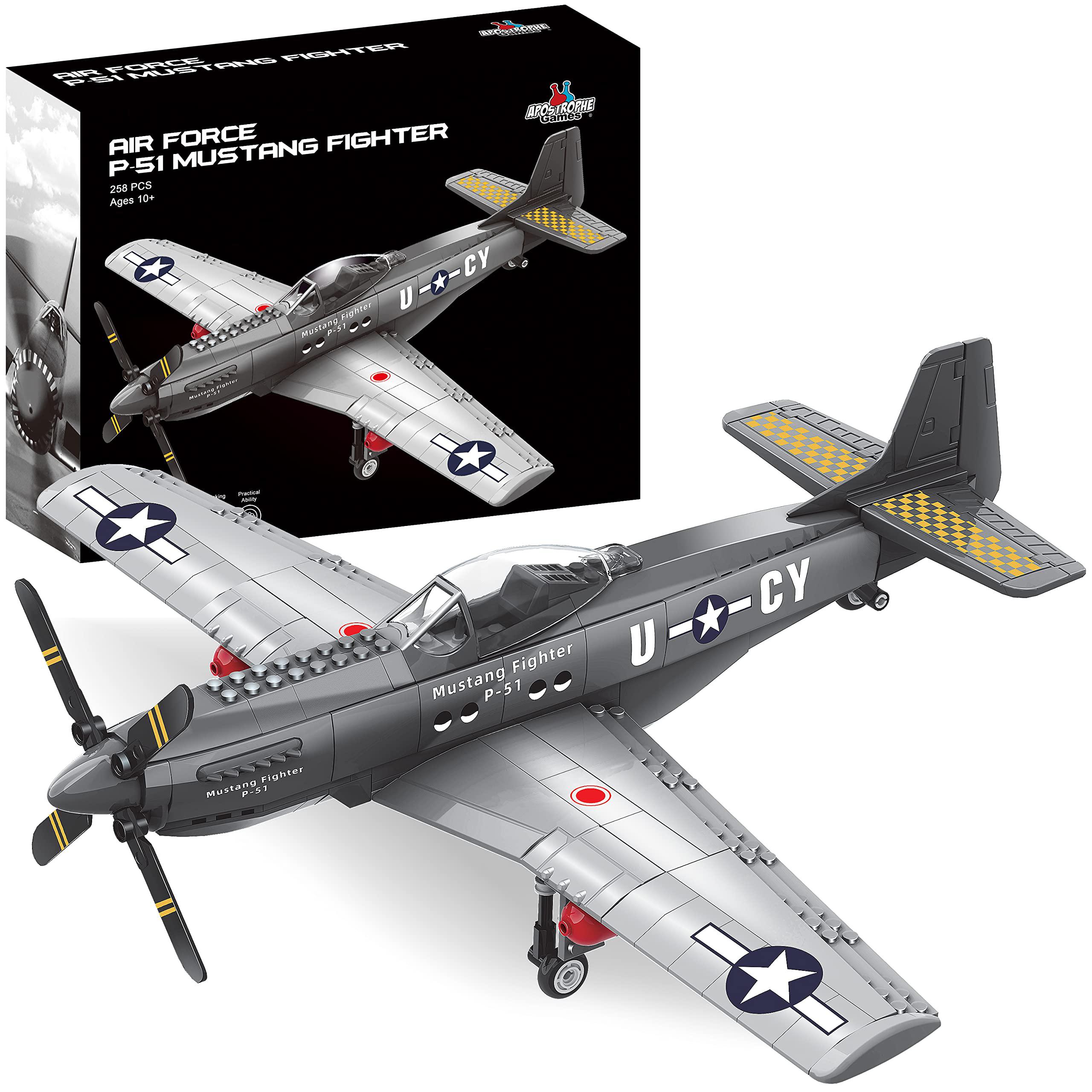 apostrophe games ww2 p-51 mustang fighter plane building block set - 258 -pcs building toys set - plane toy for kids older th