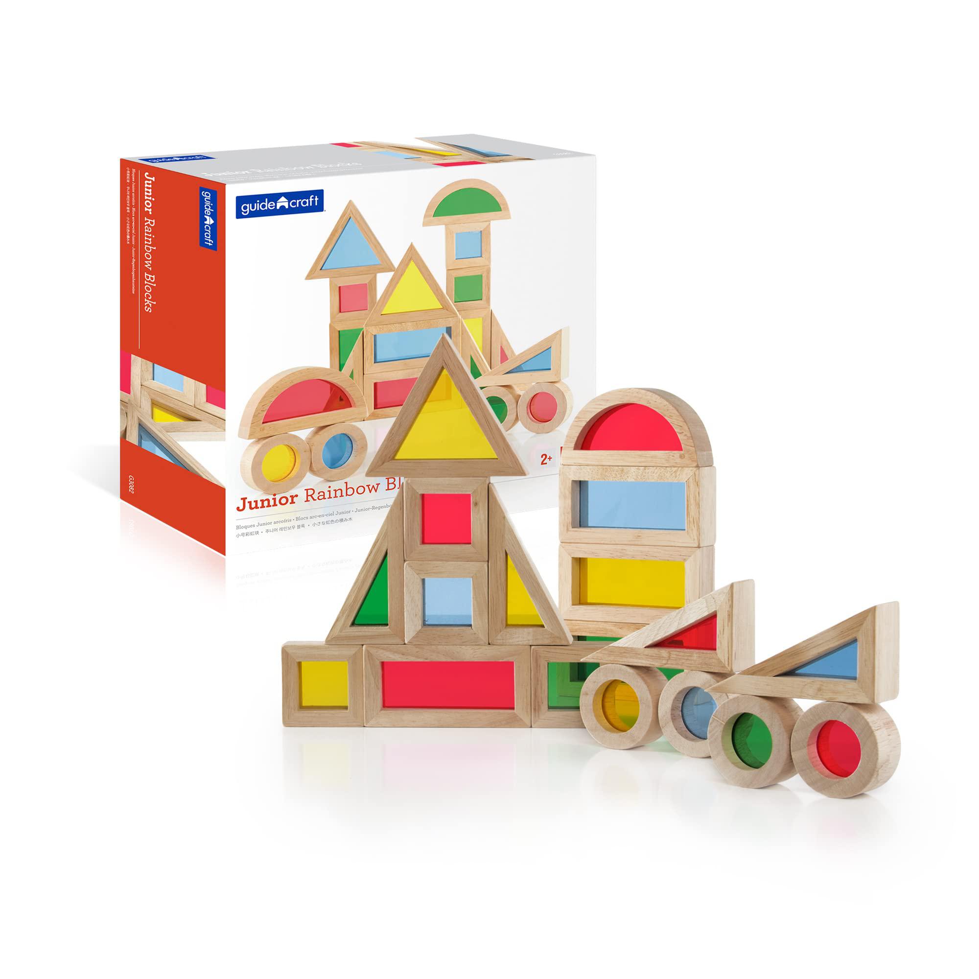 guidecraft jr. rainbow blocks 20 piece set: kids colorful learning and educational toy