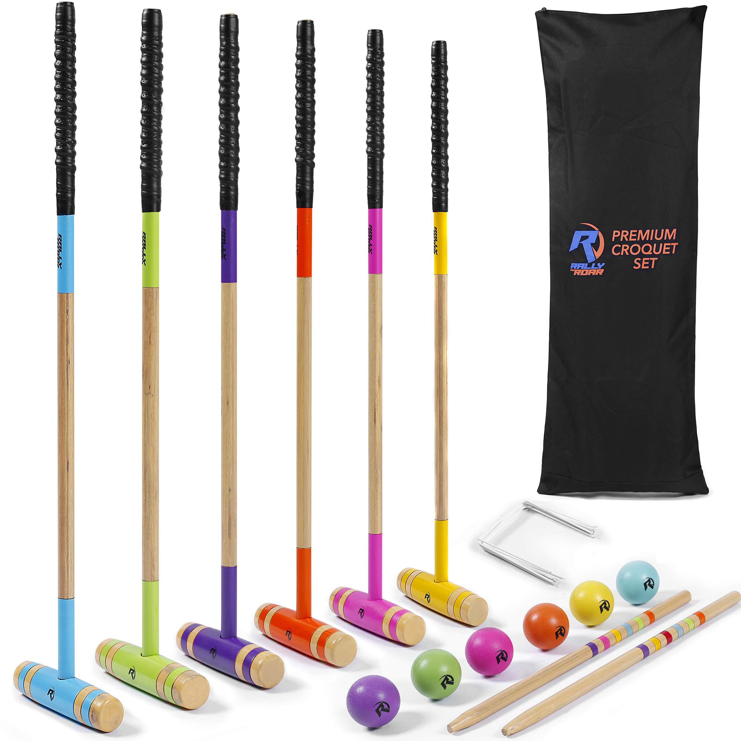 rally and roar deluxe croquet game set w/carry bag - 6 players 35" mallets, 9 wickets, 2 end posts