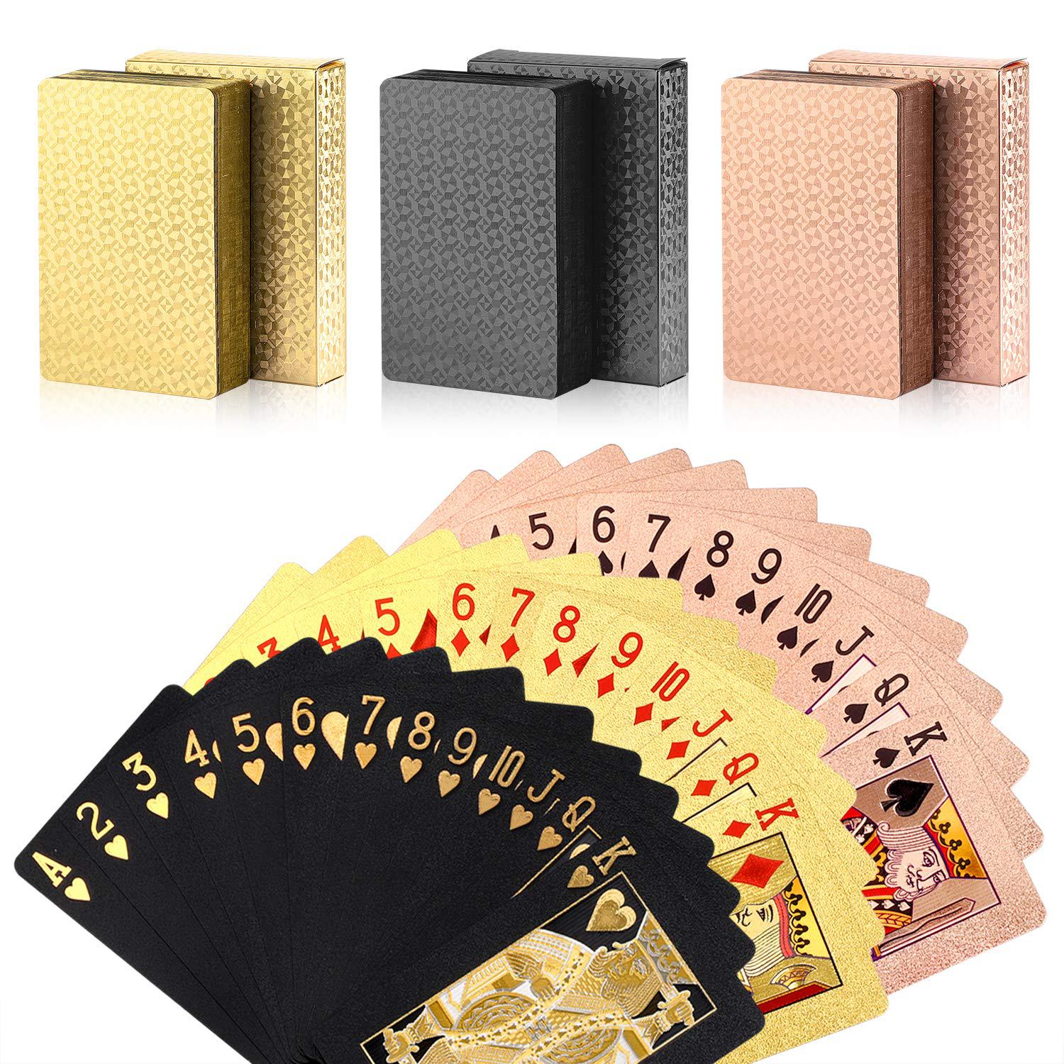 zayvor 3 decks playing cards foil poker cards deck of cards 24k gold diamond foil poker cards waterproof plastic cards with g