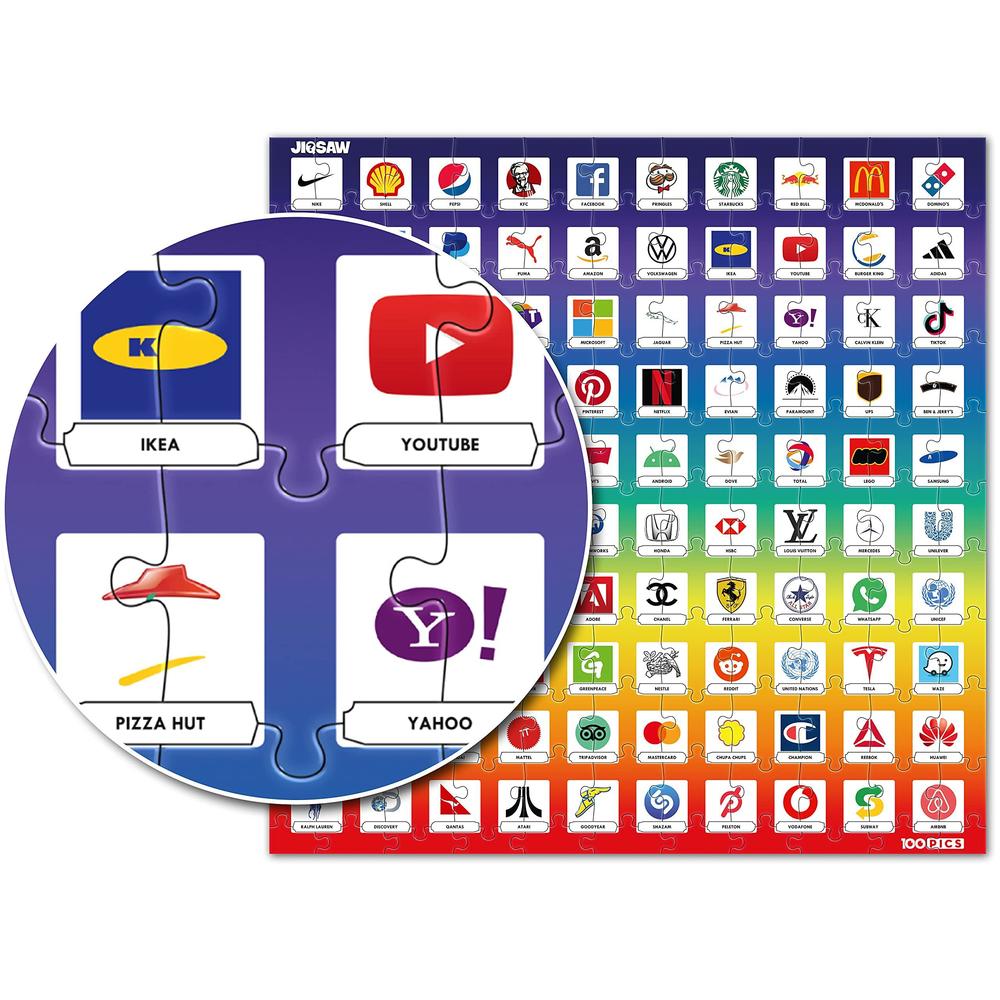 100 pics jigsaw quiz logos, 2-games-in-1, jigsaw puzzle + quiz game