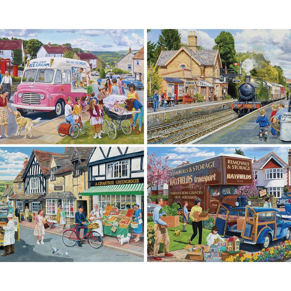 bits and pieces - 4-in-1 multi-pack 1000 piece jigsaw puzzles for adults - 1000 pc village memories puzzle set bundle by trev