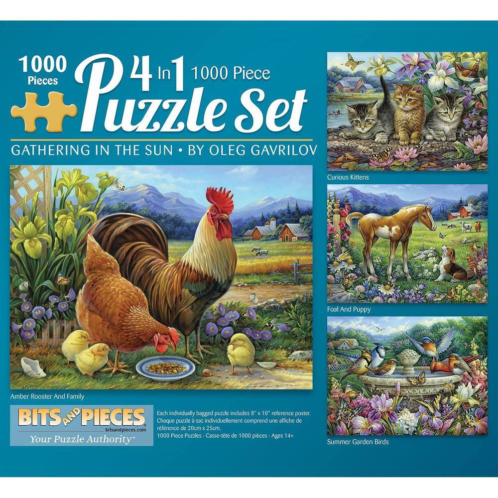 bits and pieces - multipack of four (4) 4-in-1 1000 piece jigsaw puzzles for adults - puzzles measure 20" x 27" - 1000 pc cat
