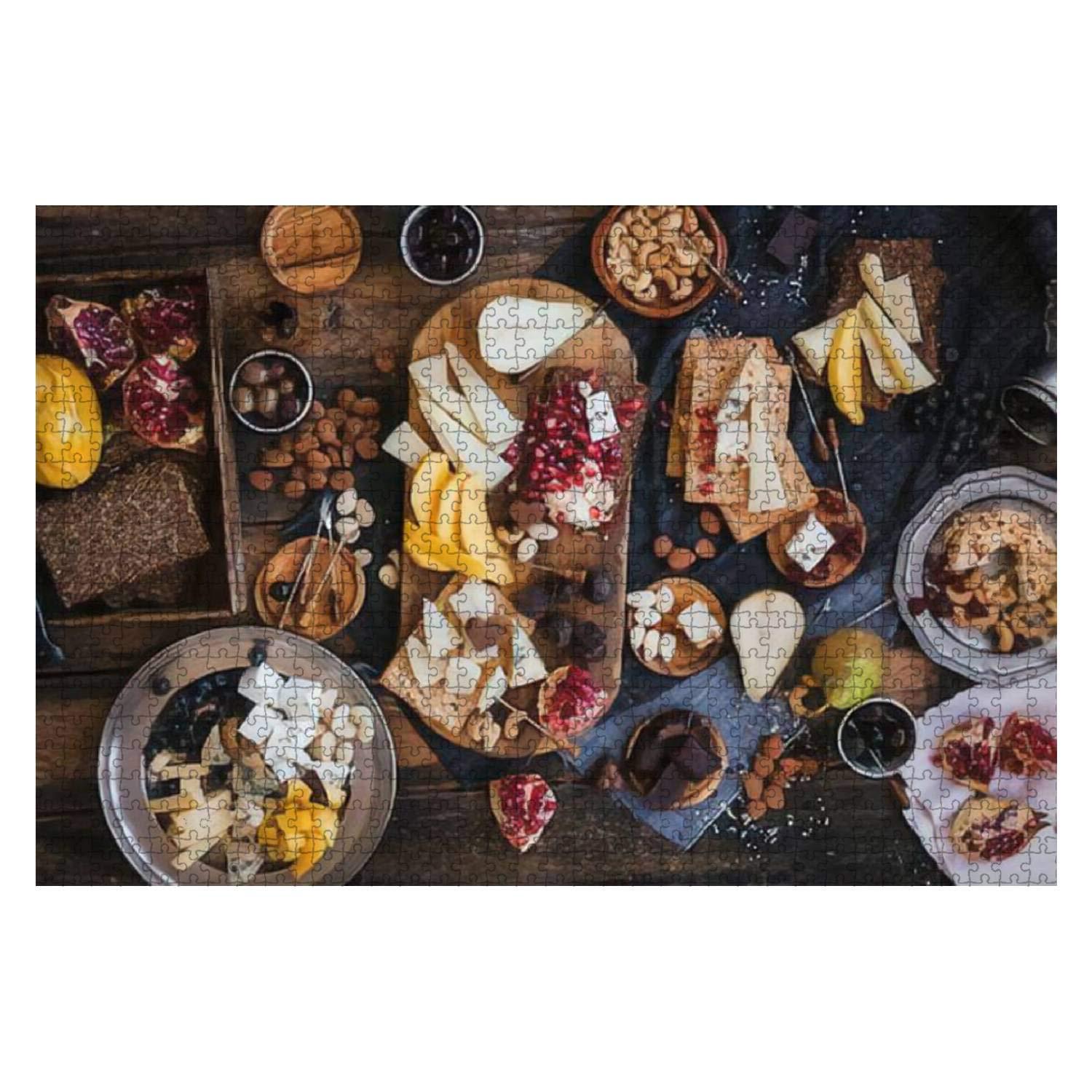 beescool jigsaw puzzles appetizers table cheese variety board with tropical fruits nuts and for kids adults educational intellectual g