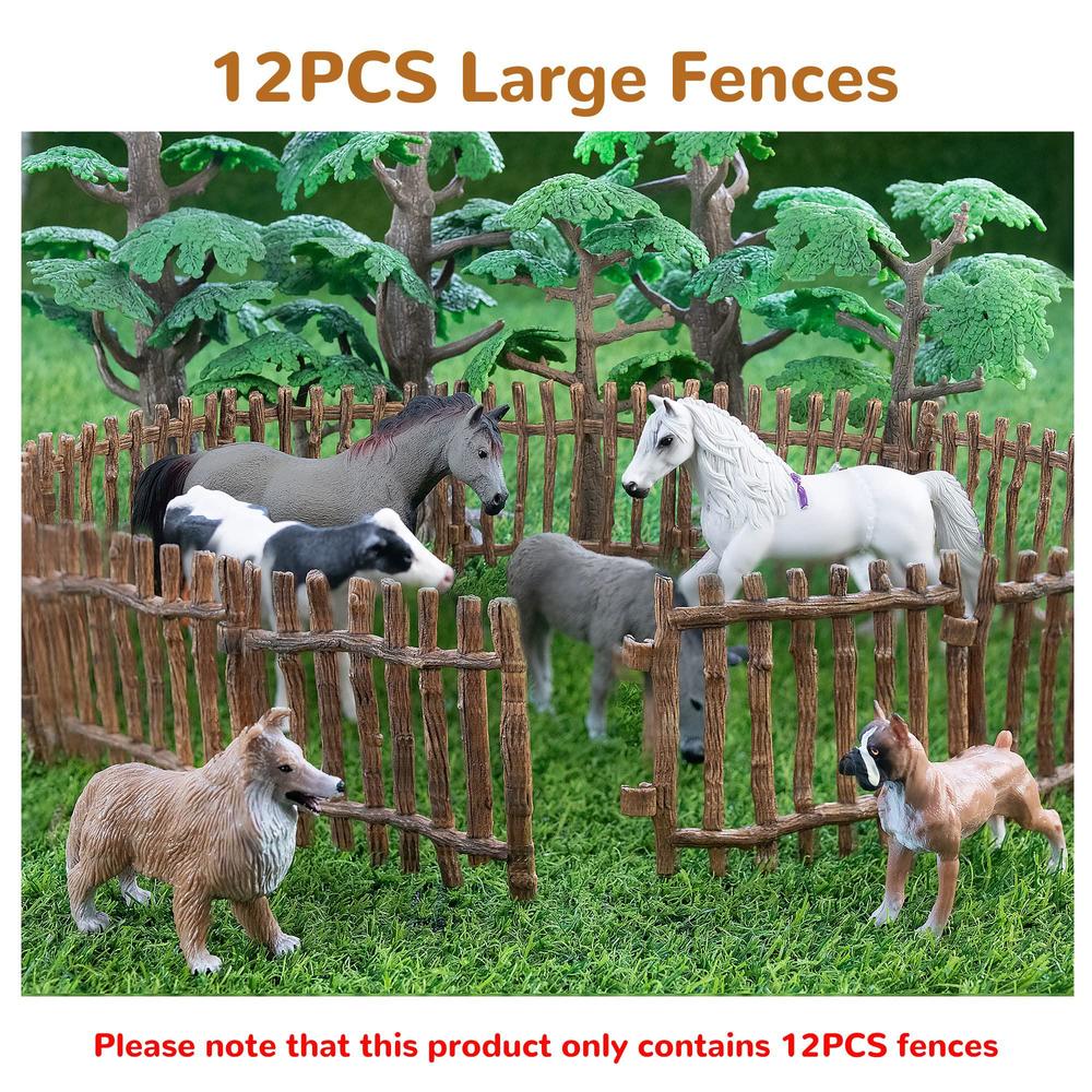 eyscota realistic toy fence, large corral fencing panel accessories playset, farm fence toys for barn paddock horse stable ho