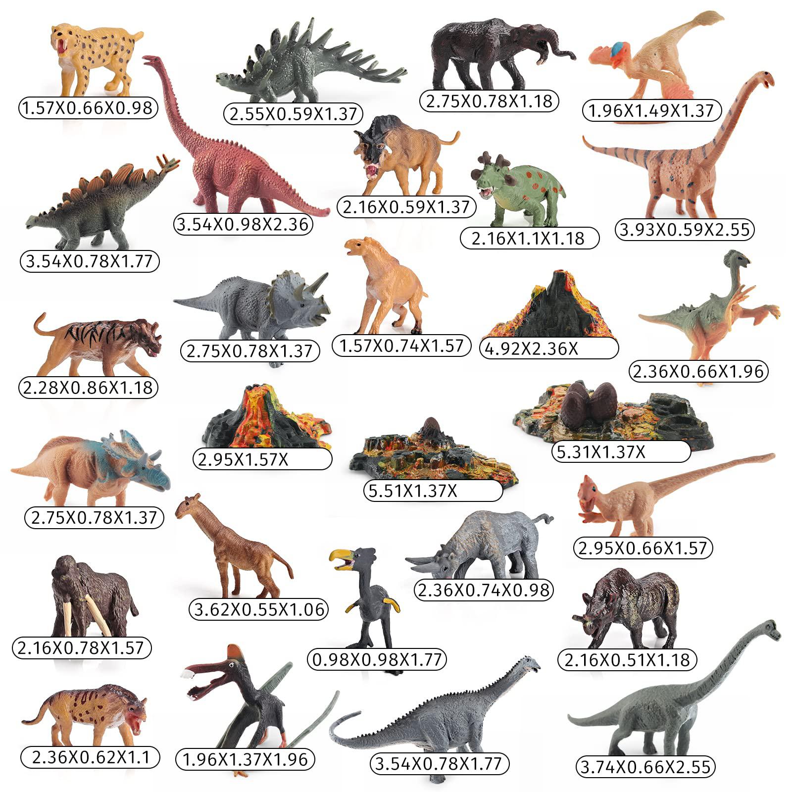 bretoyin 28pcs dinosaur volcano playset: mini dinosaurs, caveman toys, realistic figures, cake topper, educational for toddle